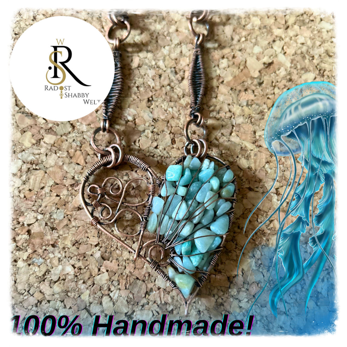 Handmade Copper Amazonite Heart Necklace