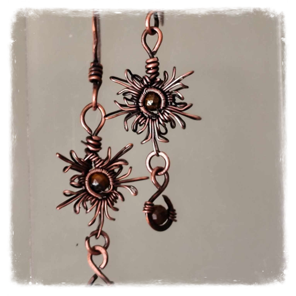 Handmade tiger's eye copper earrings