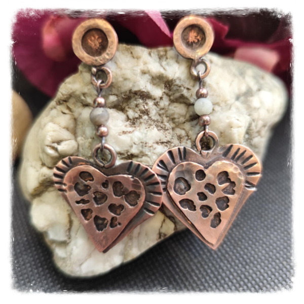 Art Cooper earrings heard with Amazonit