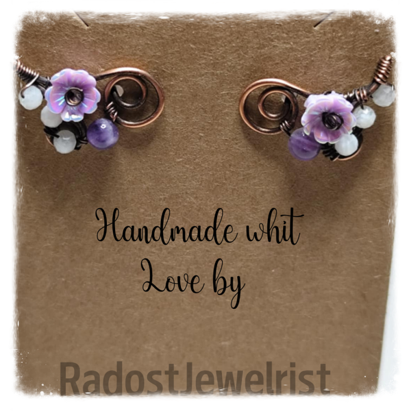 Amethyst cooper earrings with moonstone
