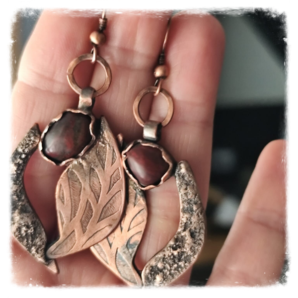 Hand-made-dark red jasper copper earrings