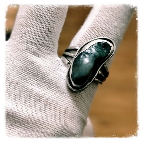 Raw Emerald Silver Ring