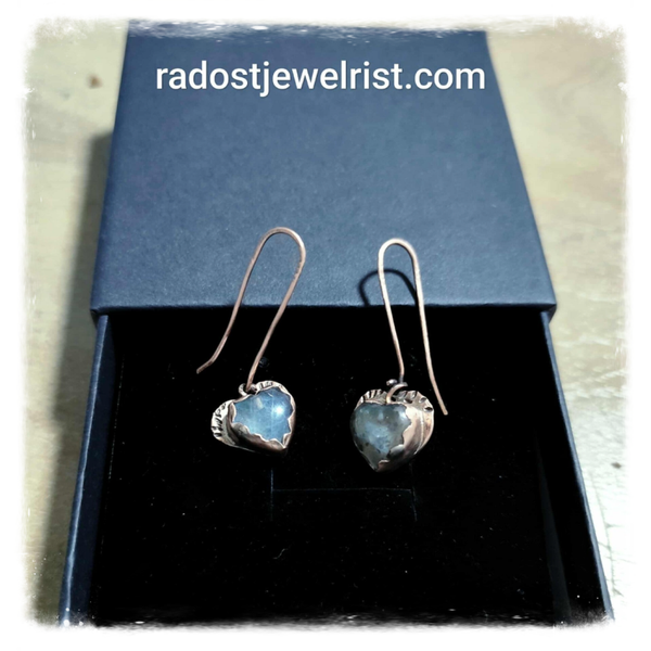 Handmade Copper Heart Earrings: Labradorite Stone, Oxidized Boho Jewelry