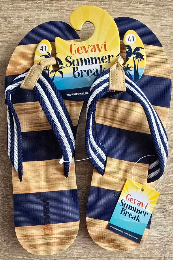 Gevavi teen slippers blauw gestreept.