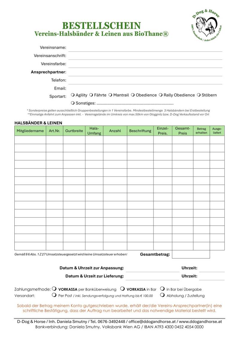 Vereins-Bestellschein