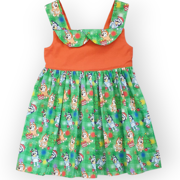 Christmas Bluey Dress – Handmade 100% Cotton Girls Dress