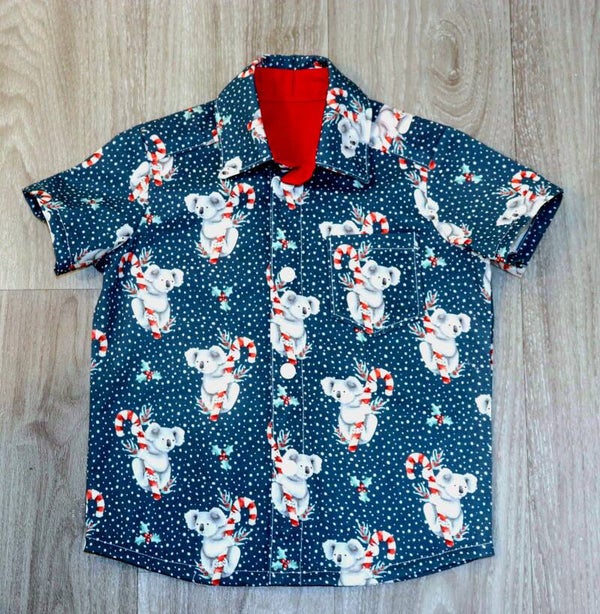 Koala Christmas Shirt – Handmade Boys Cotton Button-Up (Limited Edition)