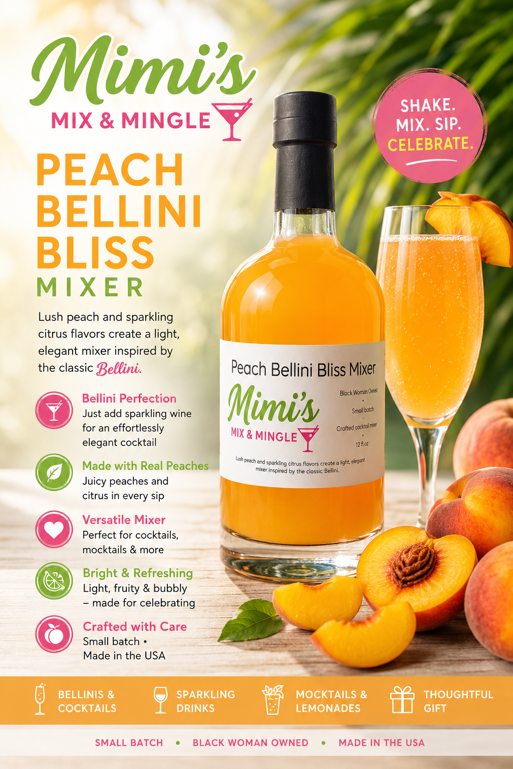 Mimi’s Peach Bellini Bliss Mixer - Single Bottle