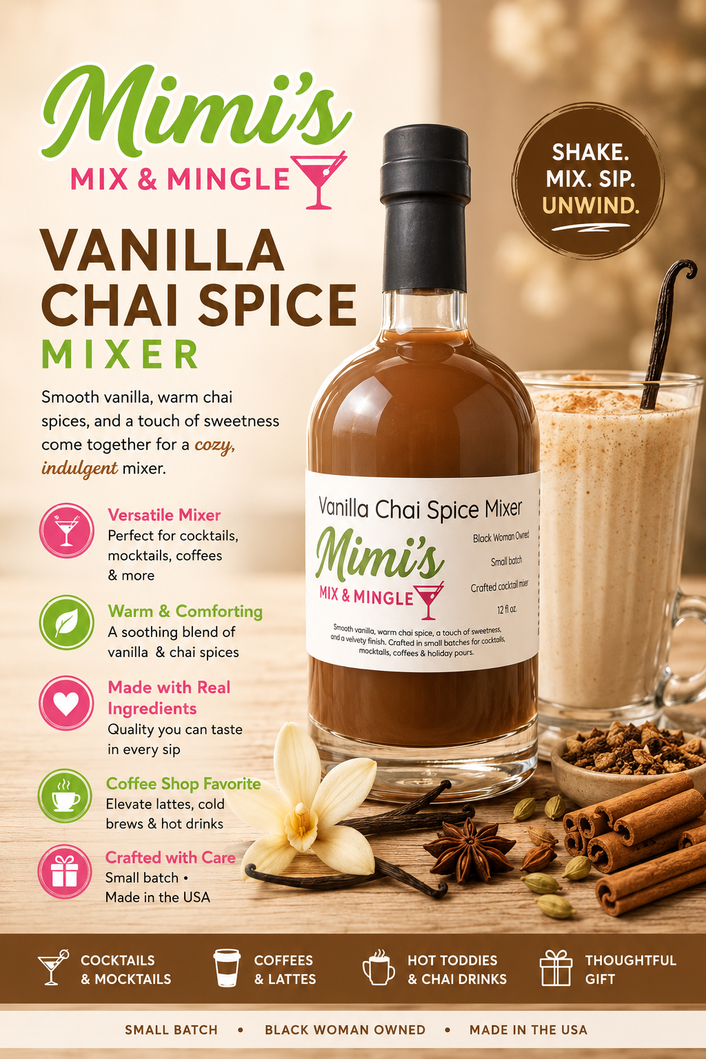 Mimi’s Vanilla Chai Spice Mixer - Single Bottle