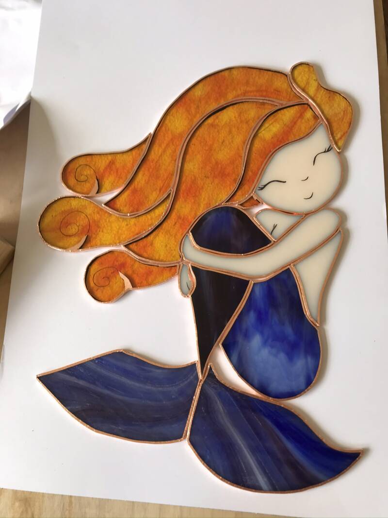 Zeemeermin glas raamhanger decoratie interieur raam kinderkamer glas glas in lood kraamkado