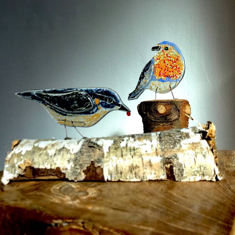 Caths glas vogeltjes fusing fused glass vogel kunst licht gekleurd