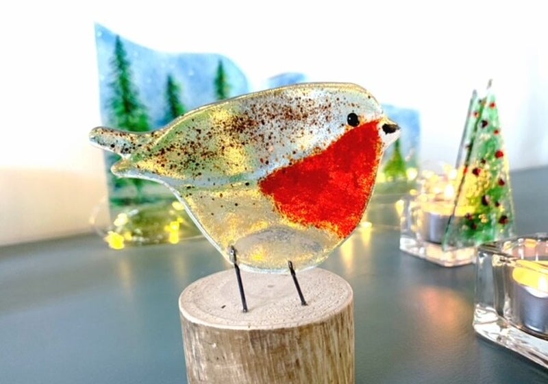 roodborstje van glas - glazen vogel