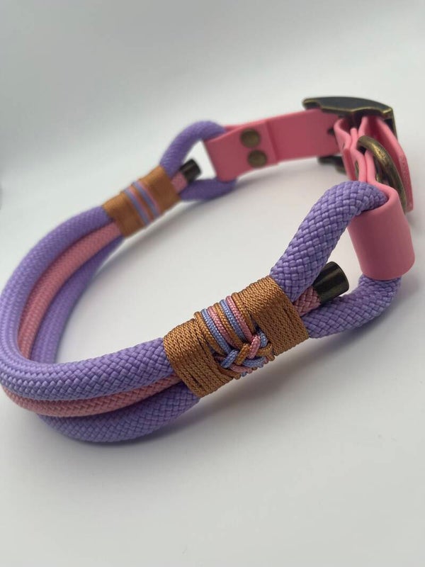 Zelf samenstellen: Extra brede halsband touw & biothane combinatie verstelbaar