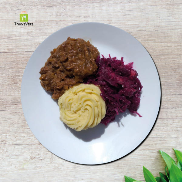 Hachee met rode kool & verse aardappelpuree (beperkt aantal beschikbaar)