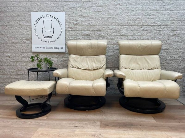 Set Stressless relaxfauteuils + hocker, relax stoel draibaar