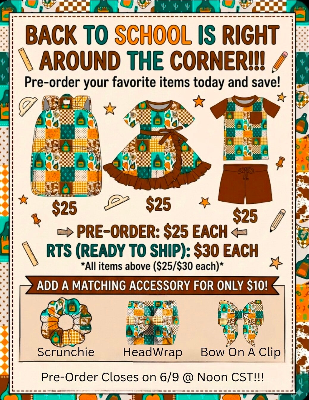 Back To School Pre-Order. Closes 6/9. ETA - August