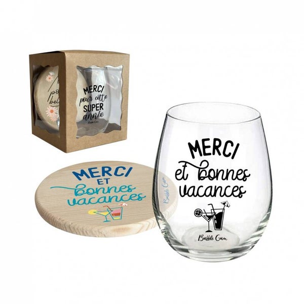 Verre et dessous de verre Merci et bonnes vacances