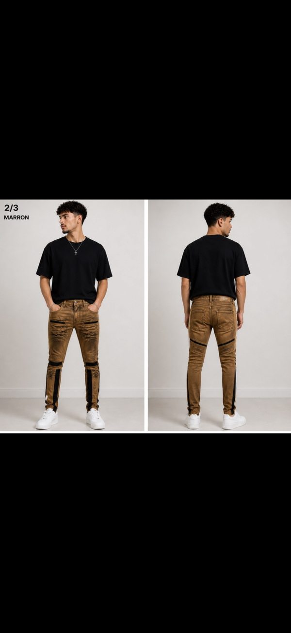 Jeans bicolore marron noir