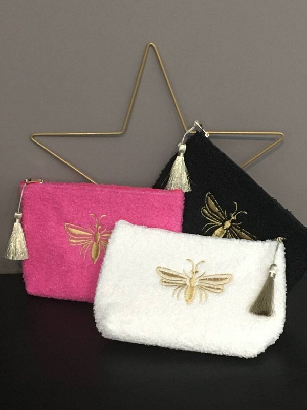 Fluffy tasje ‘Bij’ - zwart/wit/fuchsia