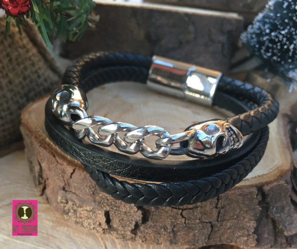 Dubbele zwarte armband met schakels