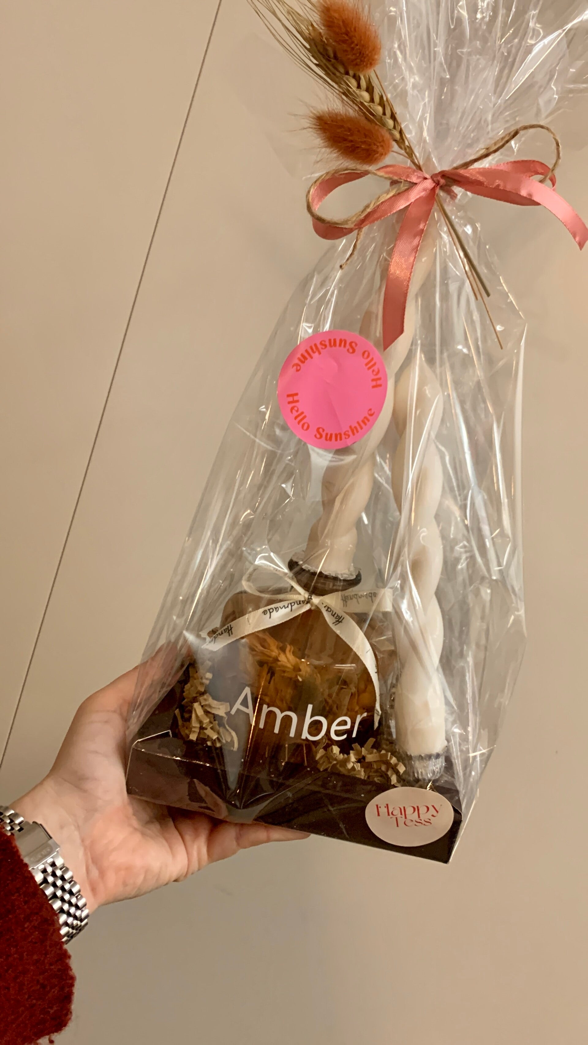 Pillar twist kaars (1 stuk) - persoonlijk tekstje op potje en droogbloempjes