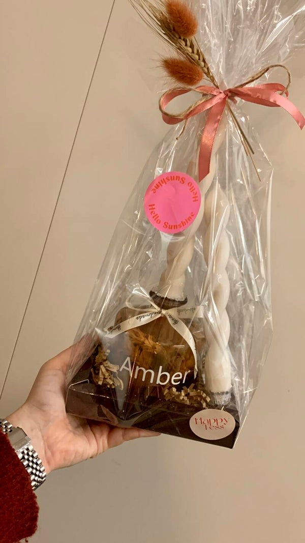 Pillar twist kaars (1 stuk) - persoonlijk tekstje op potje en droogbloempjes