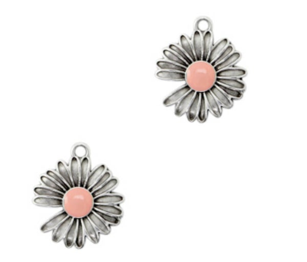 DQ metaal bedel Daisy Antiek zilver- Pink