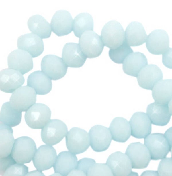 Facet kralen 8x6mm bleached aqua blue - high shine coating