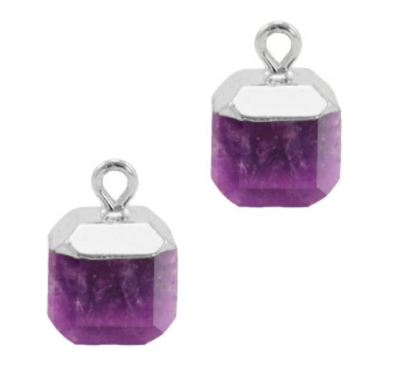 Natuursteen hanger square purple silver