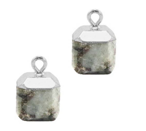 Natuursteen hanger  Fossil grey silver