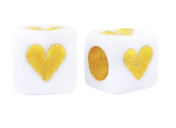 Acryl letterkralen heart white-gold