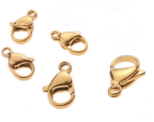 Stainless steel karabijnsluitingen goud 10mm set van 5 stuks