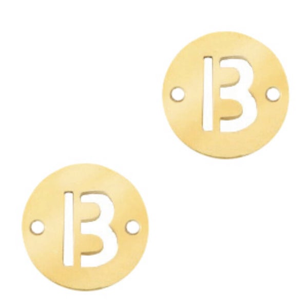 Stainless steel initial coin 10mm B goud
