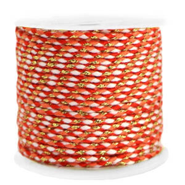 Trendy koord gevlochten 2mm Gold - Orange, red / white