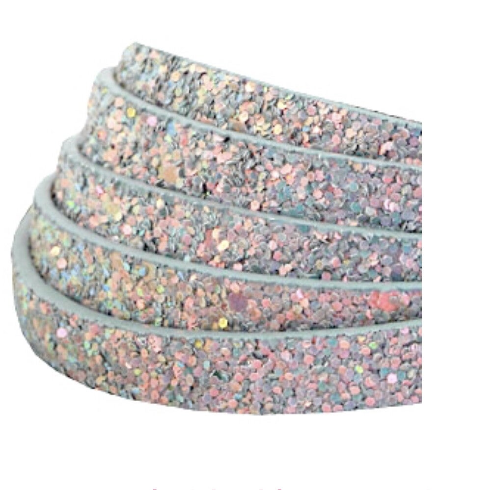 plat imi leer met glitters light blue grey 10mm