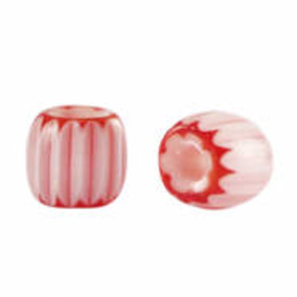 Millefiori Glaskralen tube white red