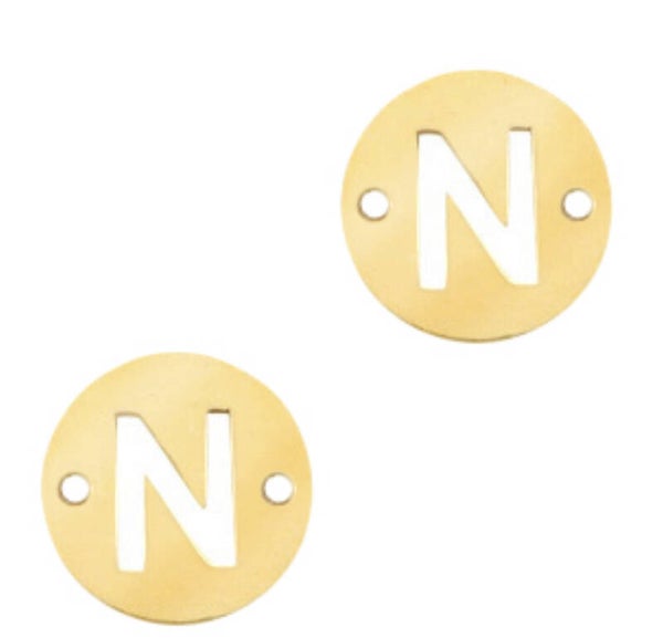 Stainless steel initial coin 10mm N goud