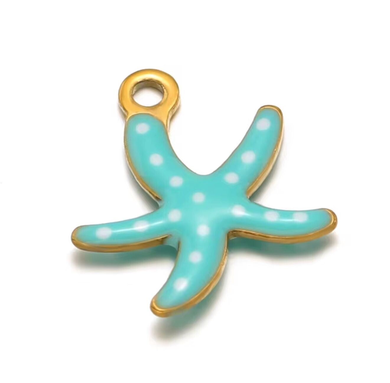 Stainless steel bedel zeester dots- turquoise wit goud