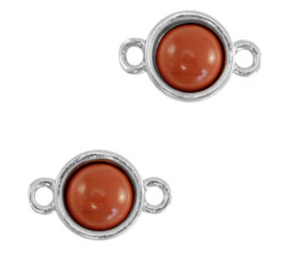 Natuursteen hanger tussenstuk terracotta brown-zilver