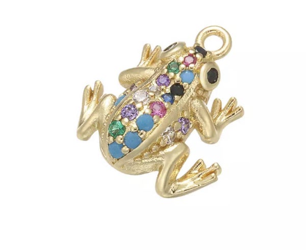 Bedel / hanger metaal zirkonia kikker goud