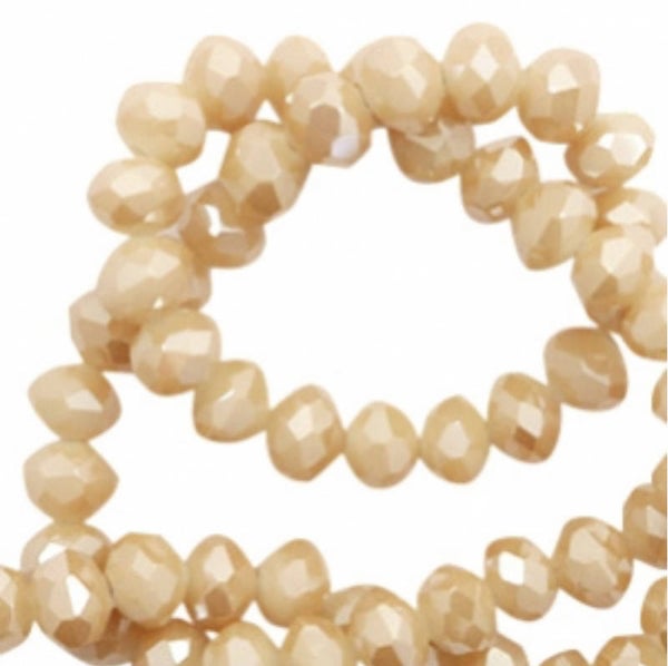 Facet kralen 6x4mm cream beige amber coating 