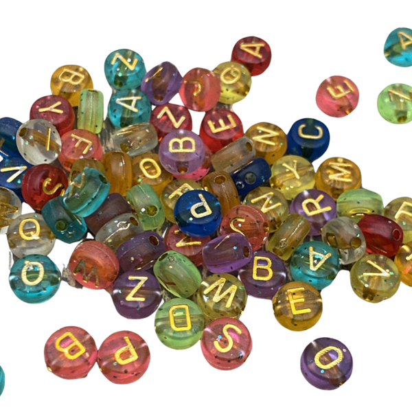Letter kralen acryl multicolor glitter transparant