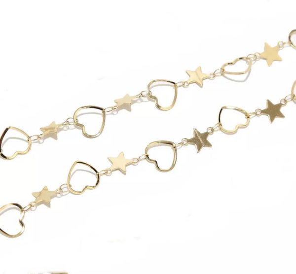 Stainless steel jasseron stars & Hearts Goud