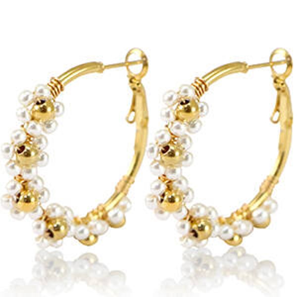 Stainless steel creolen flower Gold / White  35mm