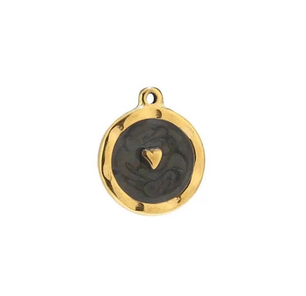 Stainless steel bedel hart Goud - Zwart