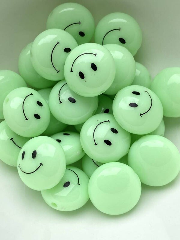 Smiley kralen acryl 18mm neon green