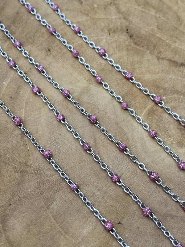 Stainless steel bolletjes jasseron sparkle pink 2mm