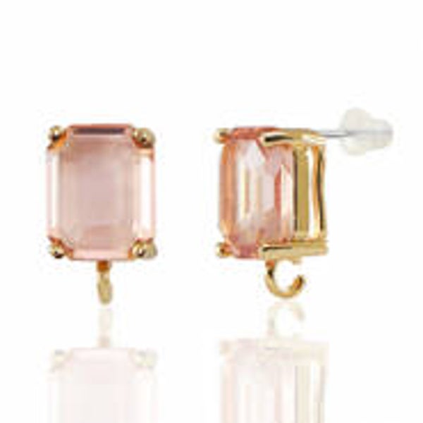 OORSTEKERS VAN CRYSTAL GLASS MET OOGJE PEACH-GOLD RECHTHOEK