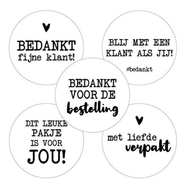 Sticker 5 assorti bedankt klant 40mm