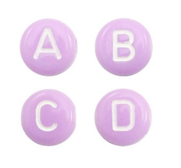 Letter kralen purple / white per stuk